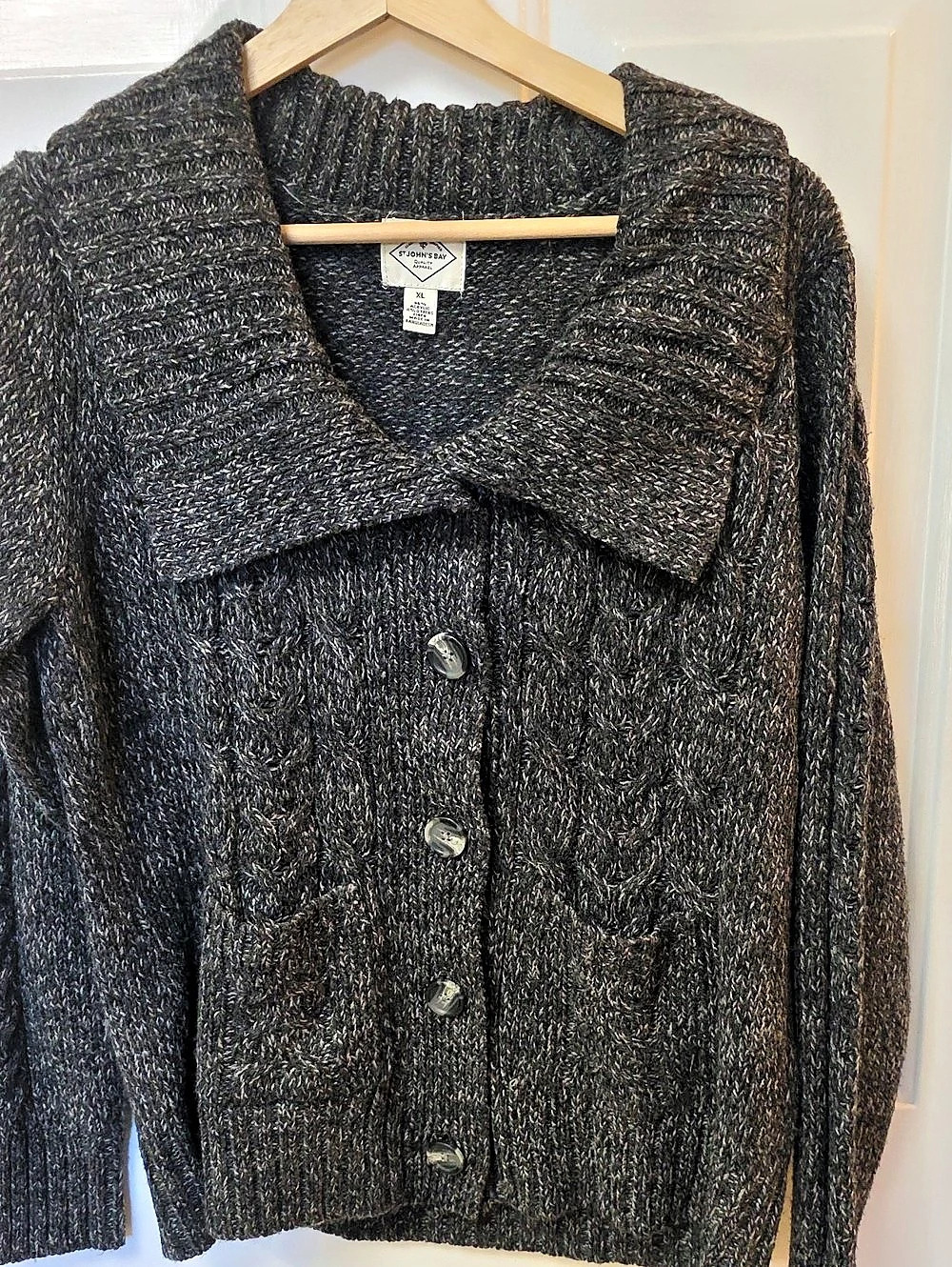 St. John's Bay Knit Cardigan in Black & Gray Size XL